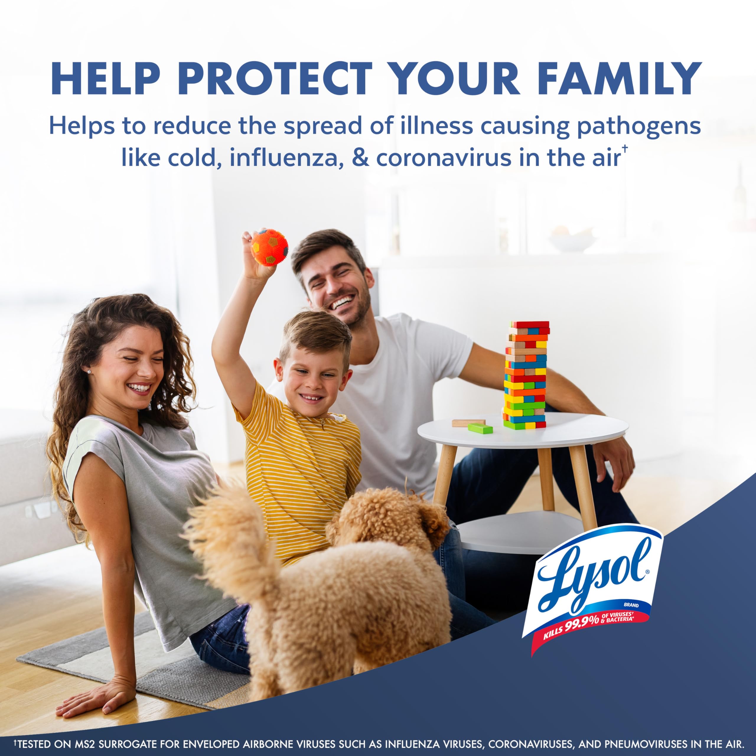 Hand holding Lysol can ready to spray showing convenient on-demand use