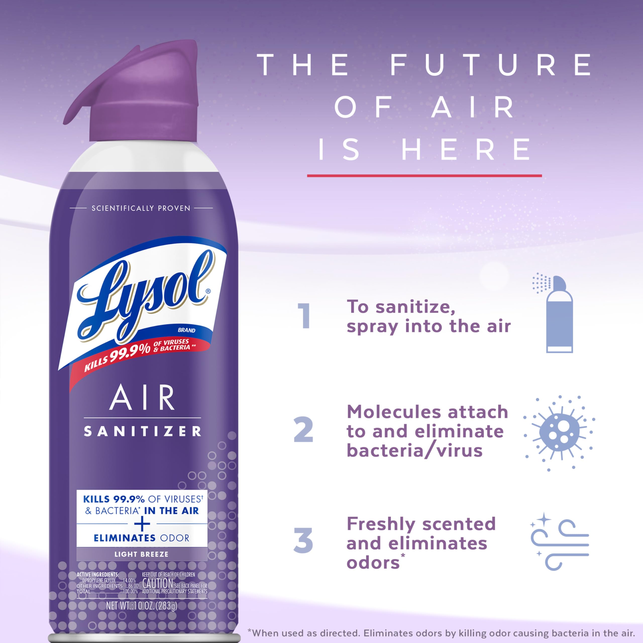 Lysol Light Breeze used in bathroom to eliminate odors and freshen