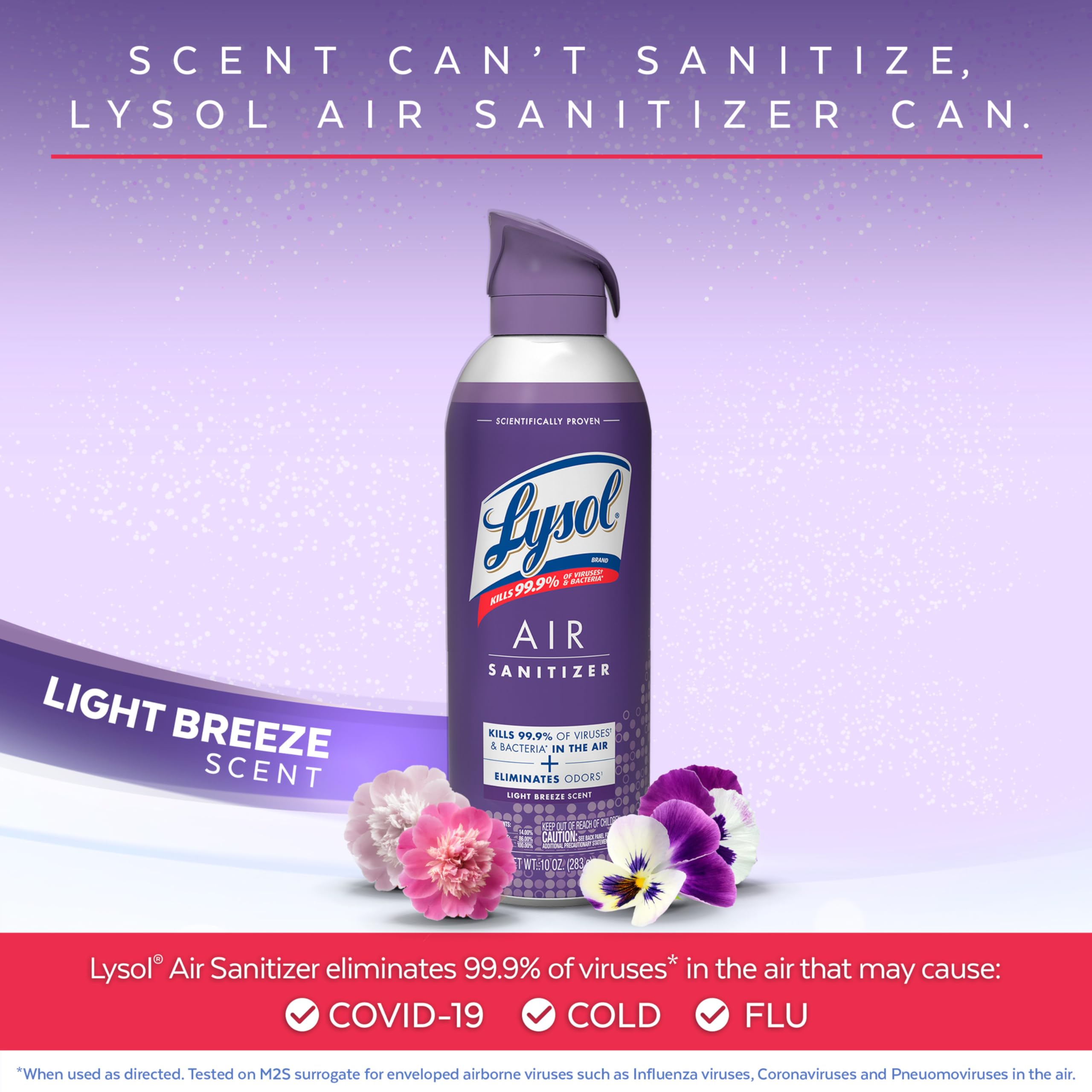 Lysol Light Breeze mist texture in air demonstrating quick dispersion