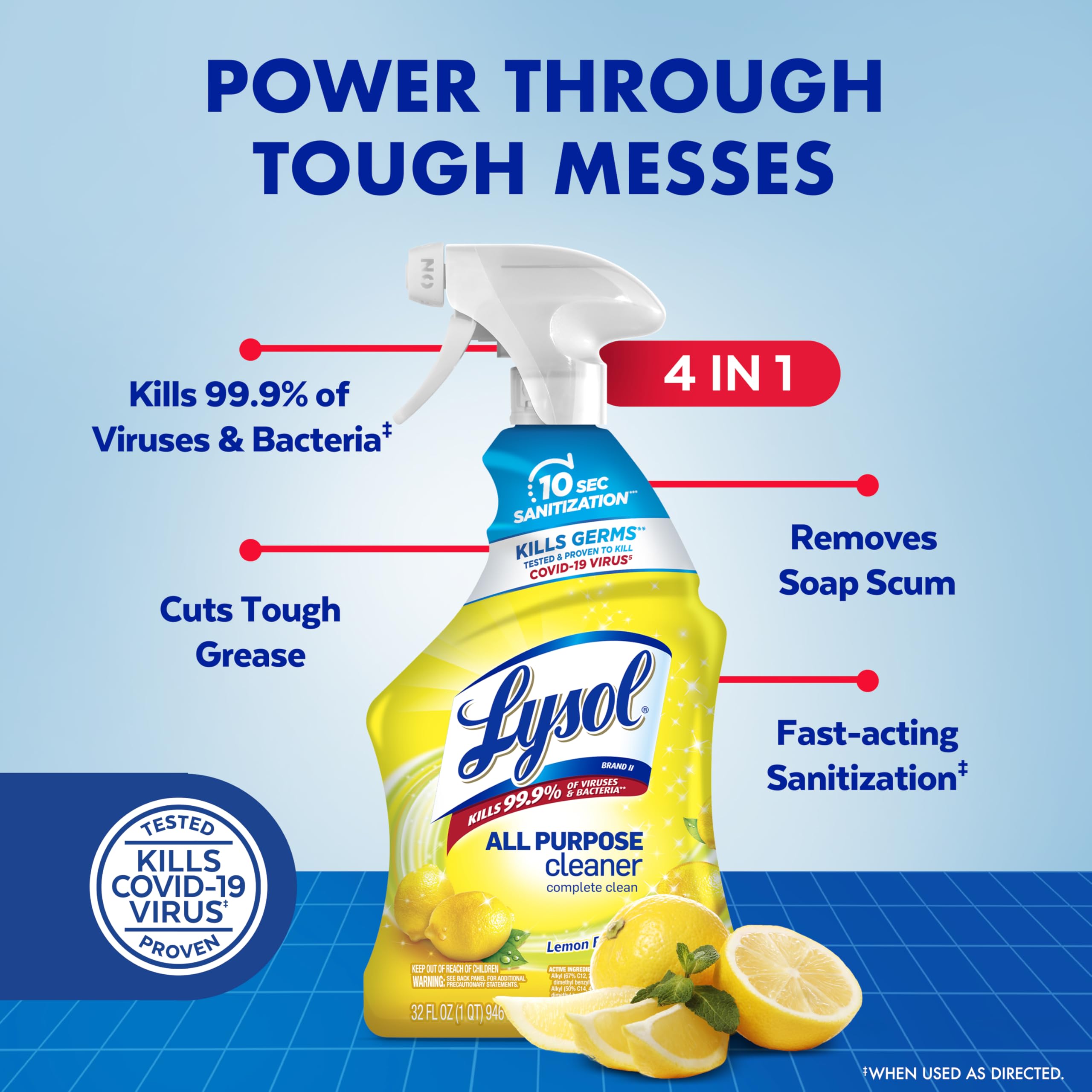 Lysol spray nozzle close-up demonstrating easy application for quick cleaning