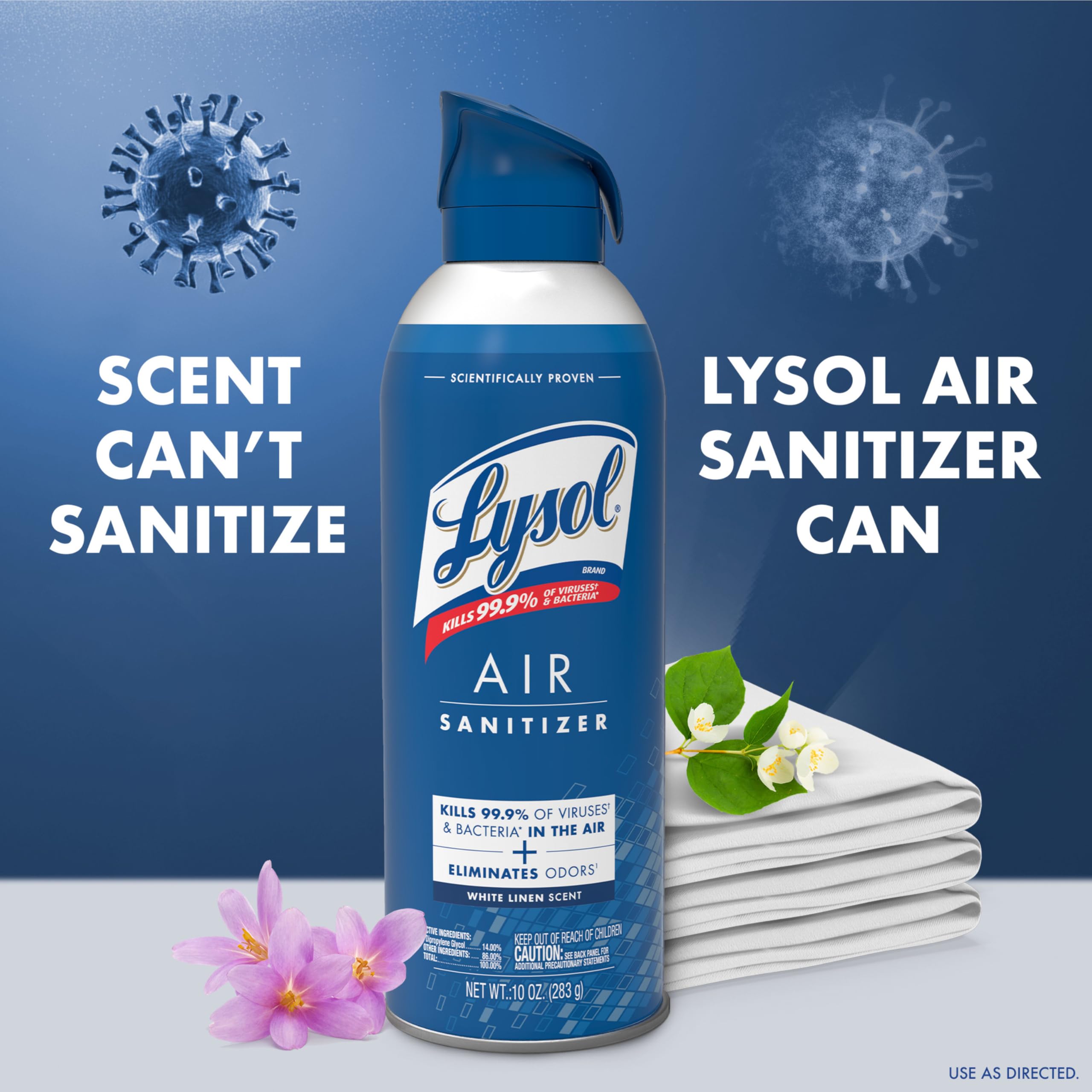 Lysol side label close-up showing usage instructions and safety benefit