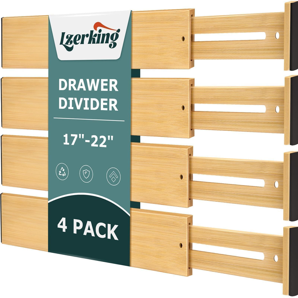 Lzerking front view pack of four bamboo dividers showing compact storage benefit