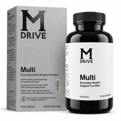 M Drive bottle front view showing product and easy daily use benefit