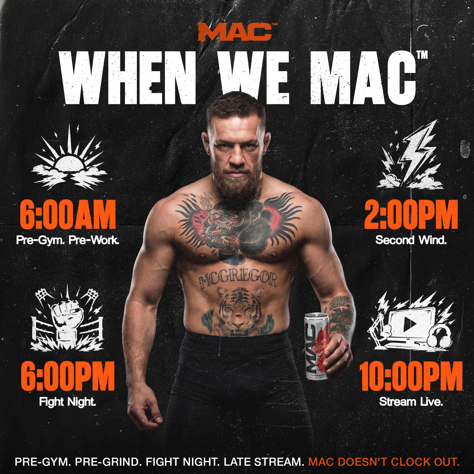 MAC Energy can inside a gym bag — pre-workout fuel and convenient portability