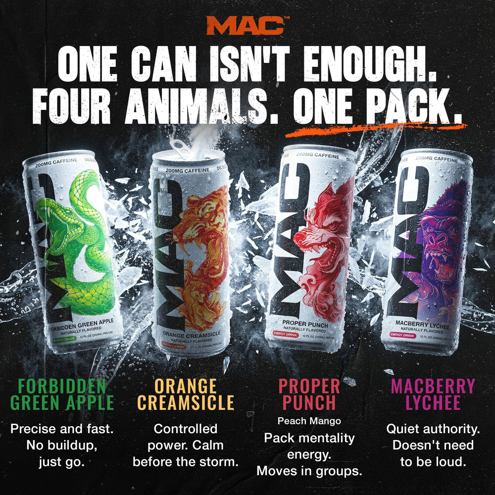 MAC Energy can on a desk with laptop — focus-supporting drink for busy workdays
