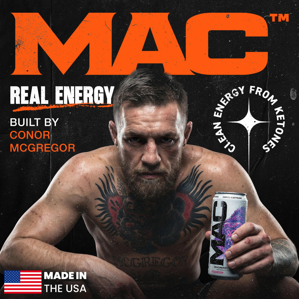 MAC Energy Macberry Lychee can showing side label details — tropical flavor clarity