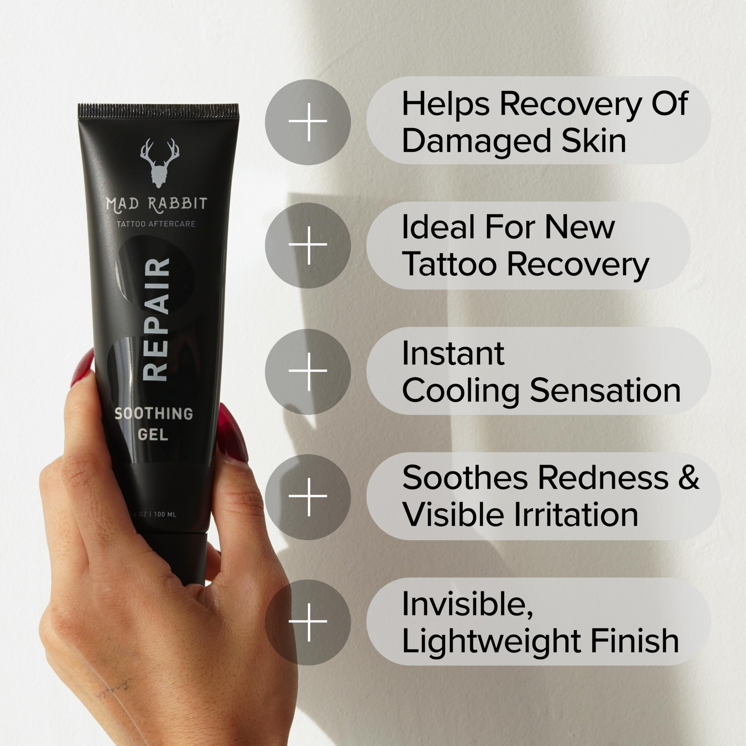 Mad Rabbit gel texture close-up illustrating lightweight, cooling formula that absorbs fast