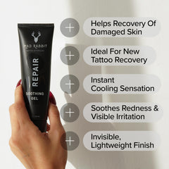 Mad Rabbit gel texture close-up illustrating lightweight, cooling formula that absorbs fast