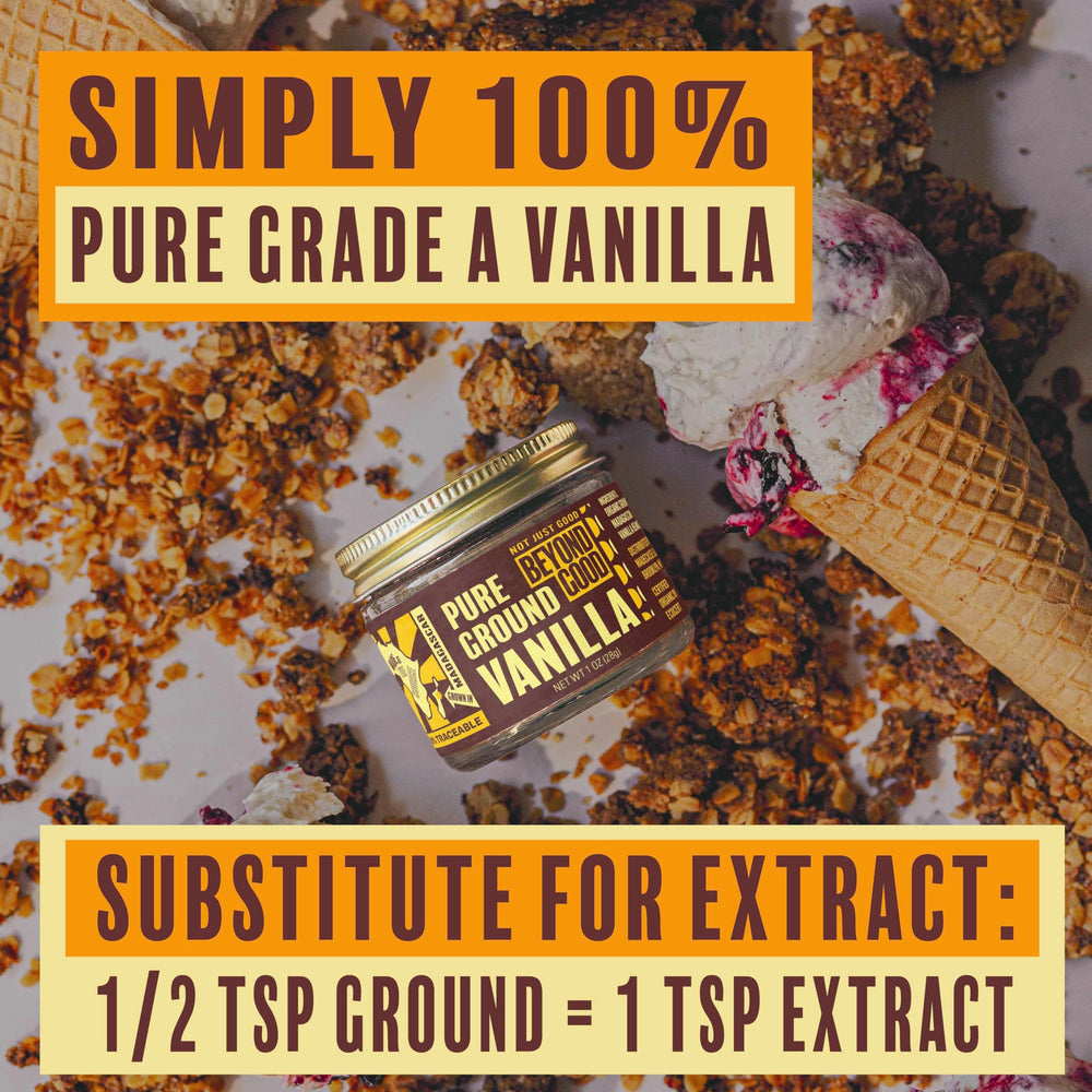 MADÉCASSE vanilla powder dusted on ice cream for enhanced flavor
