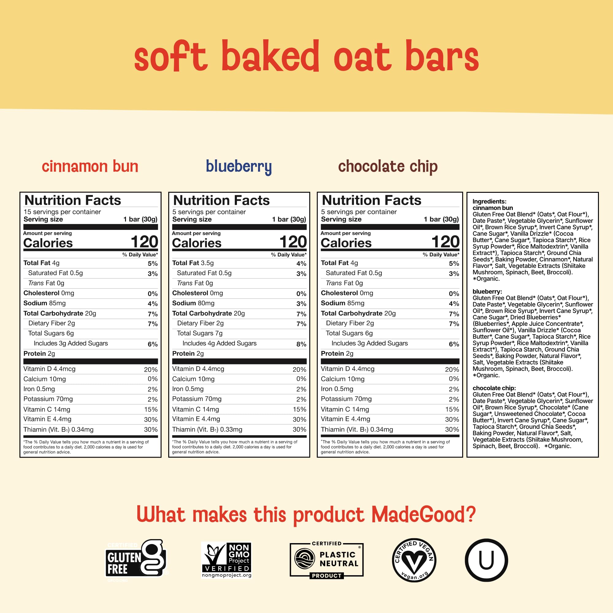 MadeGood chocolate chip bar close-up highlighting soft-baked texture benefit