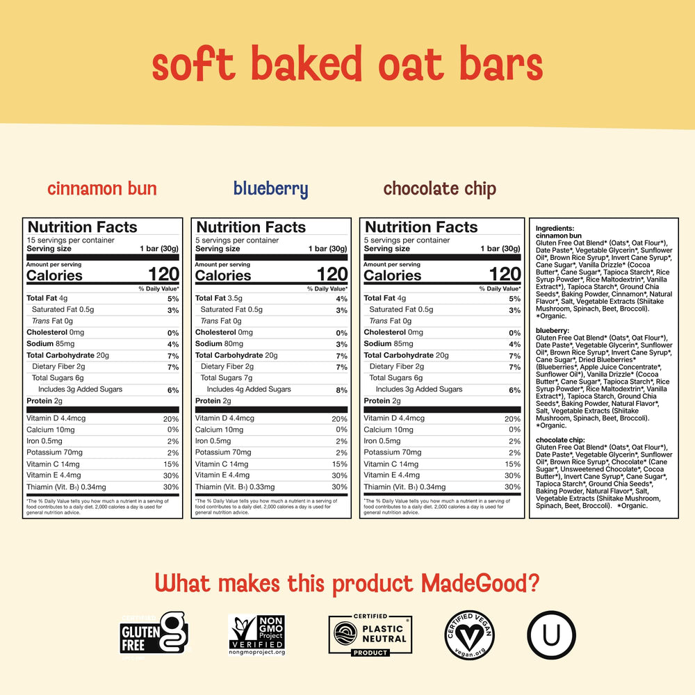 MadeGood chocolate chip bar close-up highlighting soft-baked texture benefit