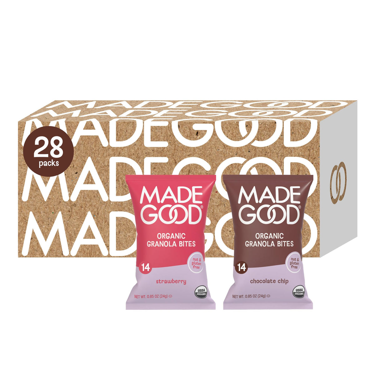 MadeGood front pack showing 28-count variety for easy storage