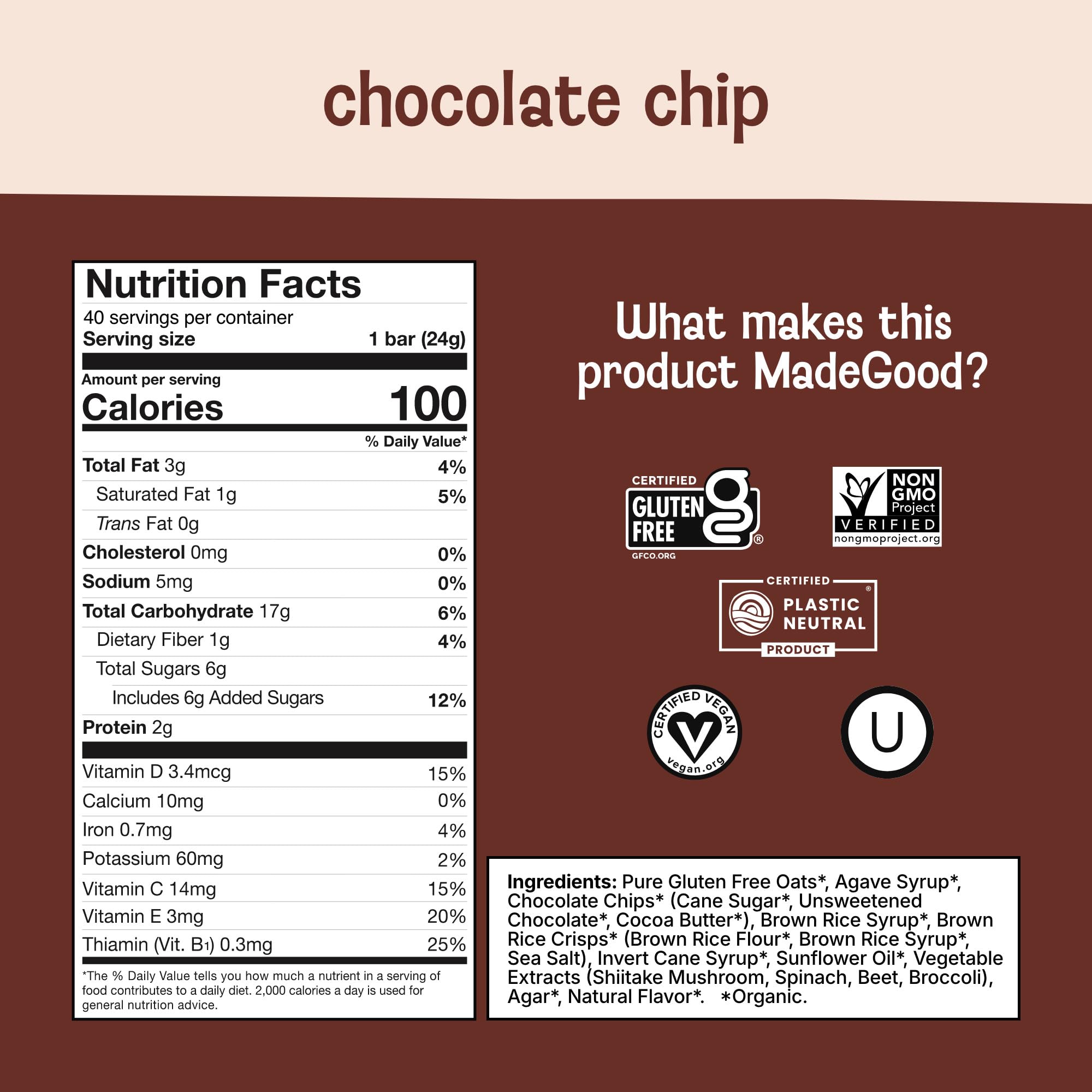 MadeGood individually wrapped bar close-up highlighting portability benefit