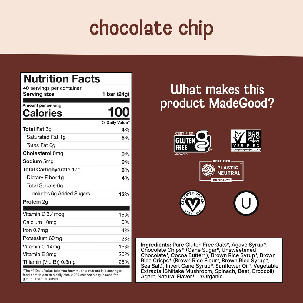 MadeGood individually wrapped bar close-up highlighting portability benefit