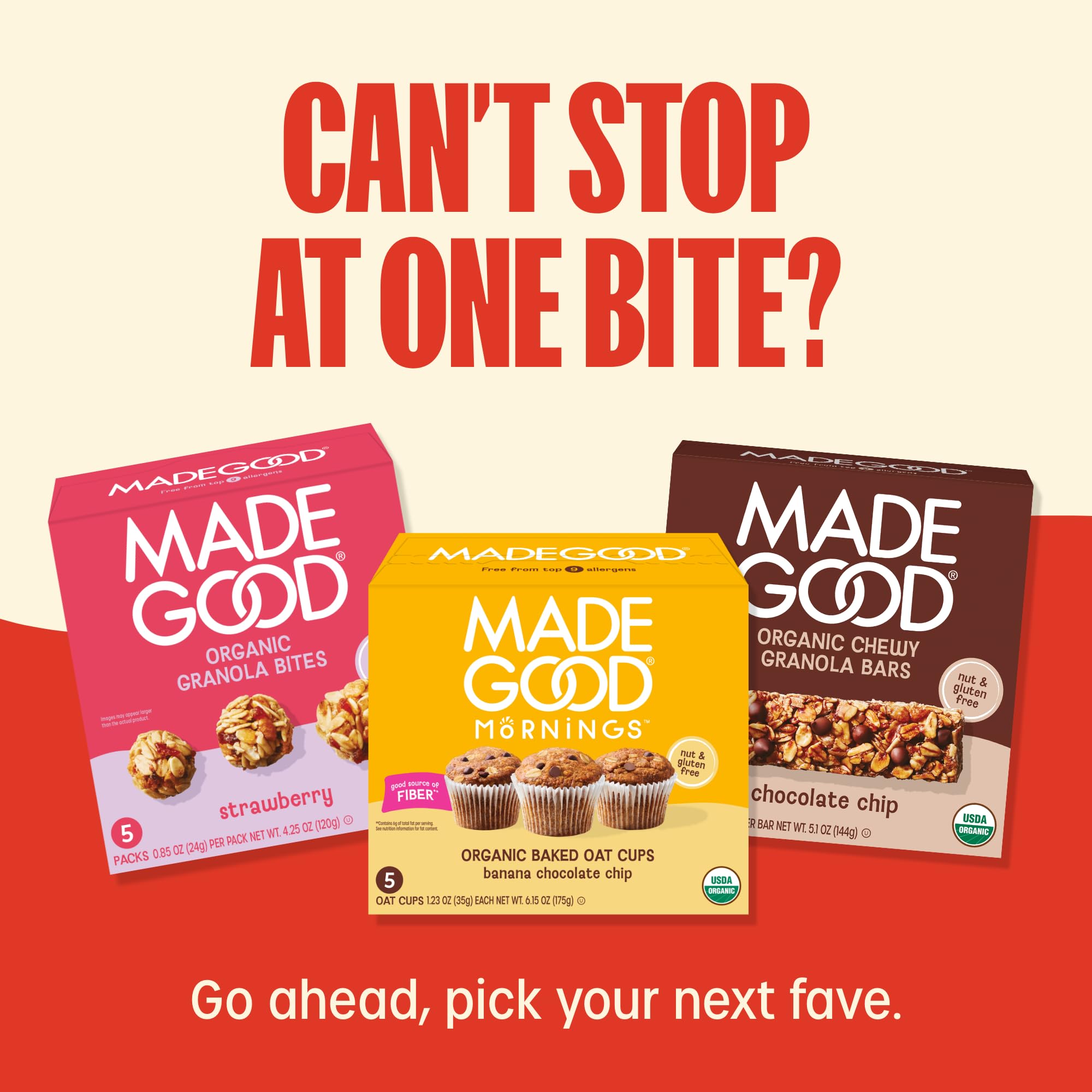 MadeGood bars in a lunchbox beside coffee showing breakfast-ready convenience