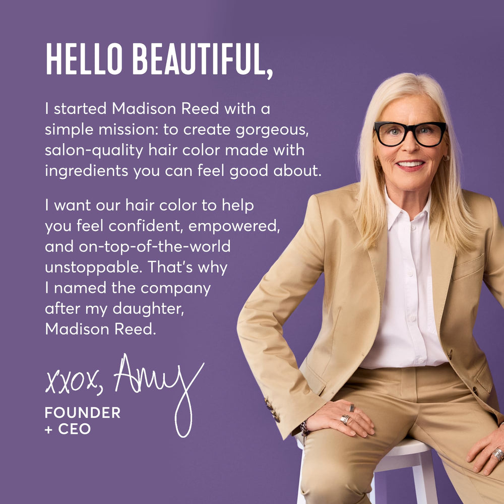 Madison Reed before and after root line showing seamless gray coverage