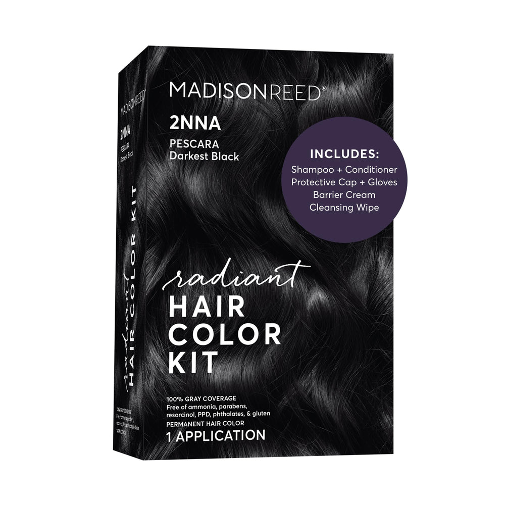 Madison Reed box front showing 2NNA Darkest Cool Black and benefits