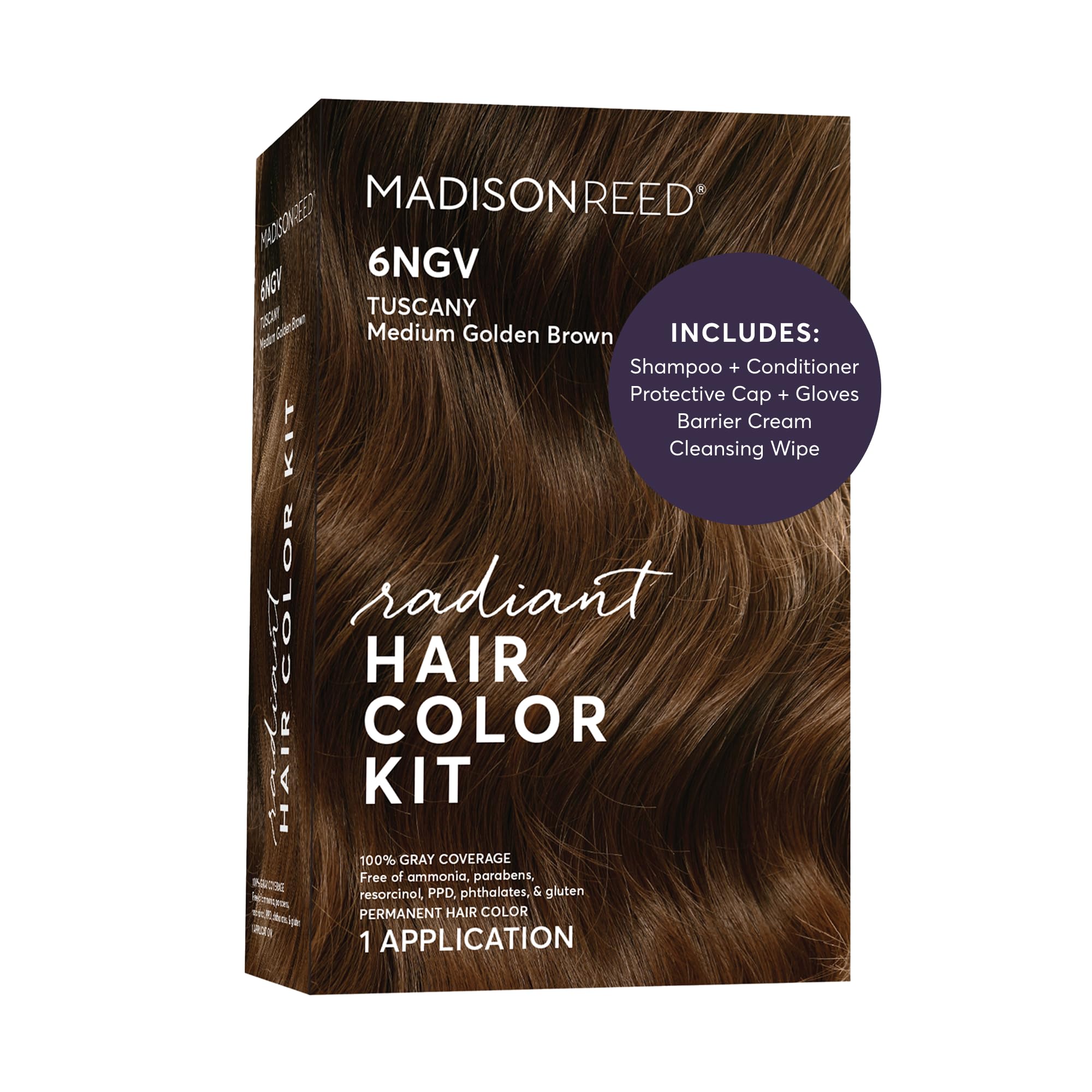 Madison Reed front packaging showing shade 6NGV and benefit of full gray coverage
