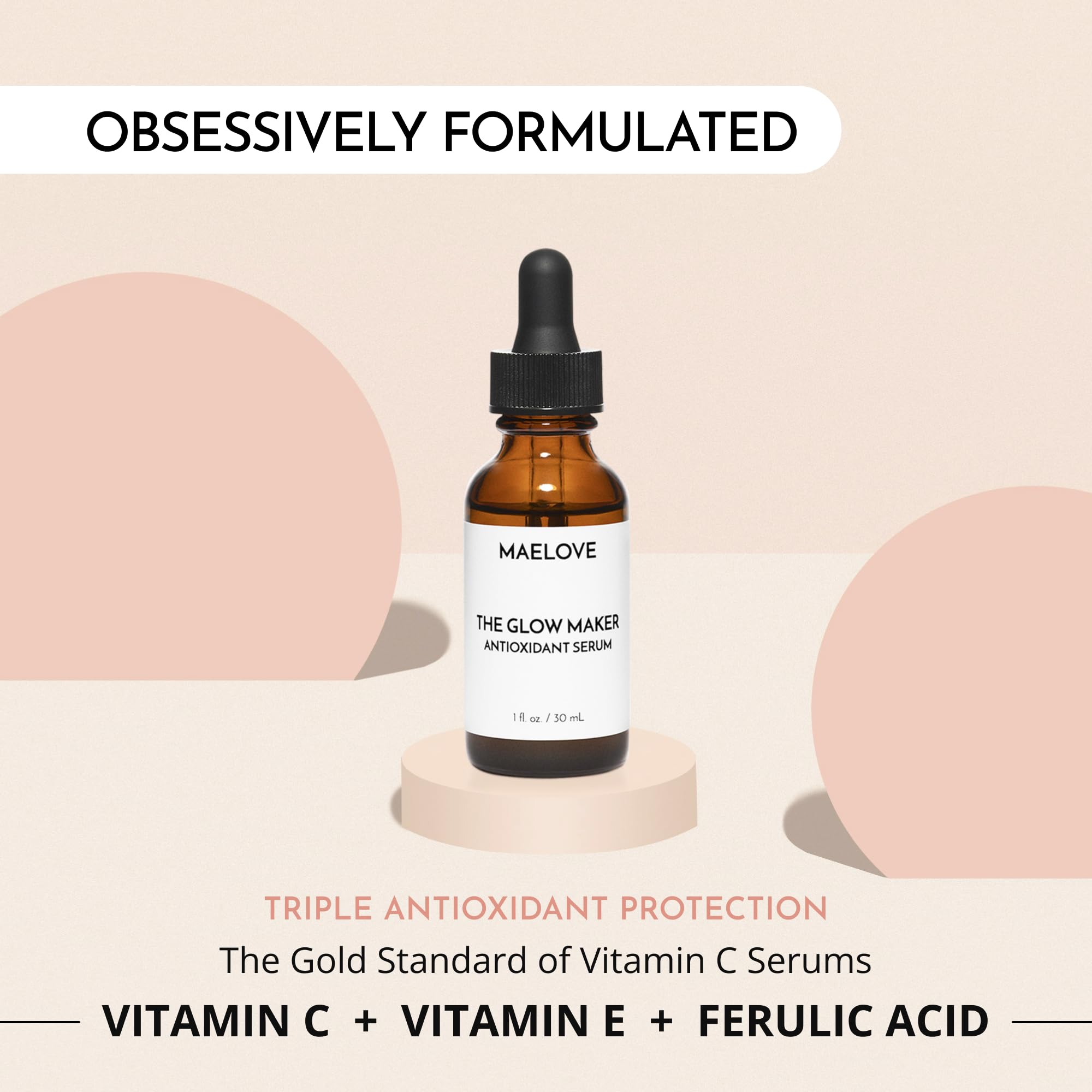 MAELOVE Glow Maker ingredient blend with vitamin C, E and ferulic acid benefit