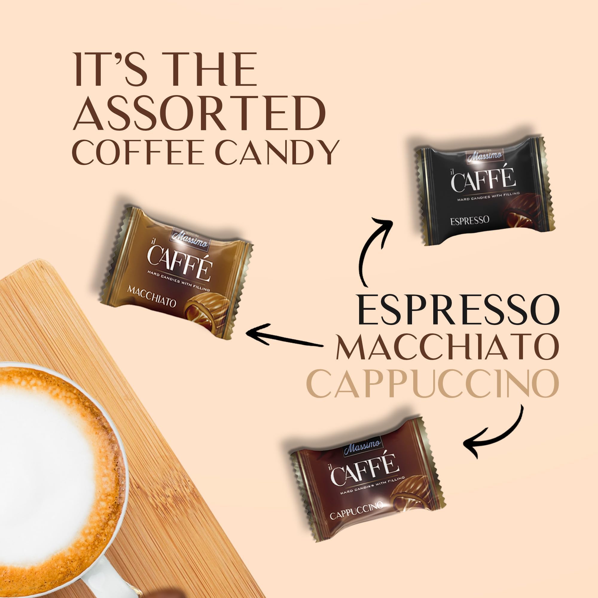 Maestro Massimo macchiato candy detail showing creamy coffee flavor benefit