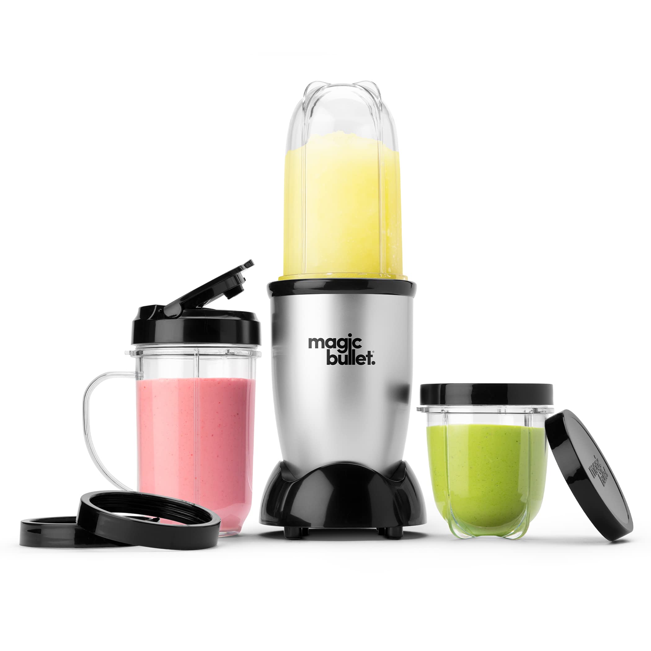 Magic Bullet front view silver showing compact design and fast prep benefit