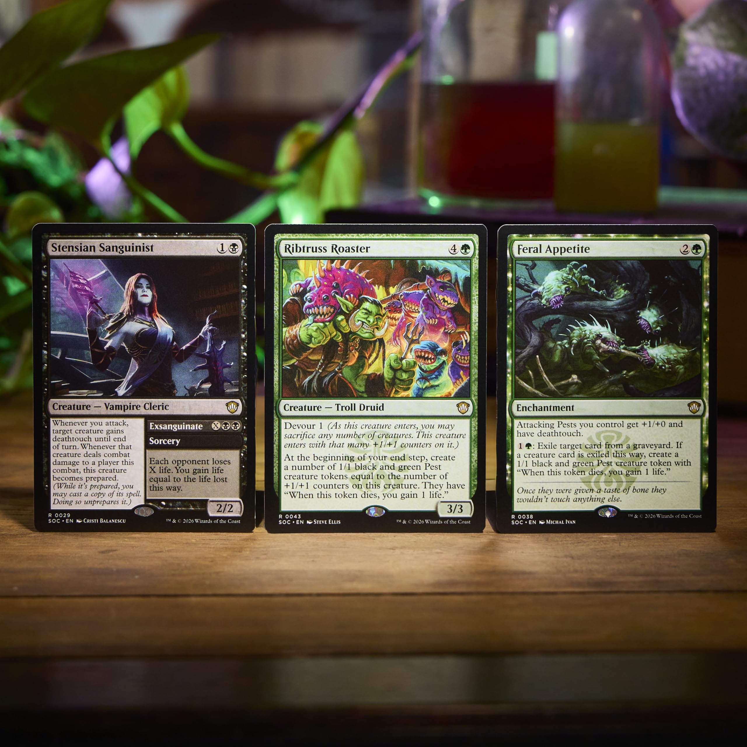 Magic: The Gathering card spread featuring sacrifice and token synergies to show deck strategy