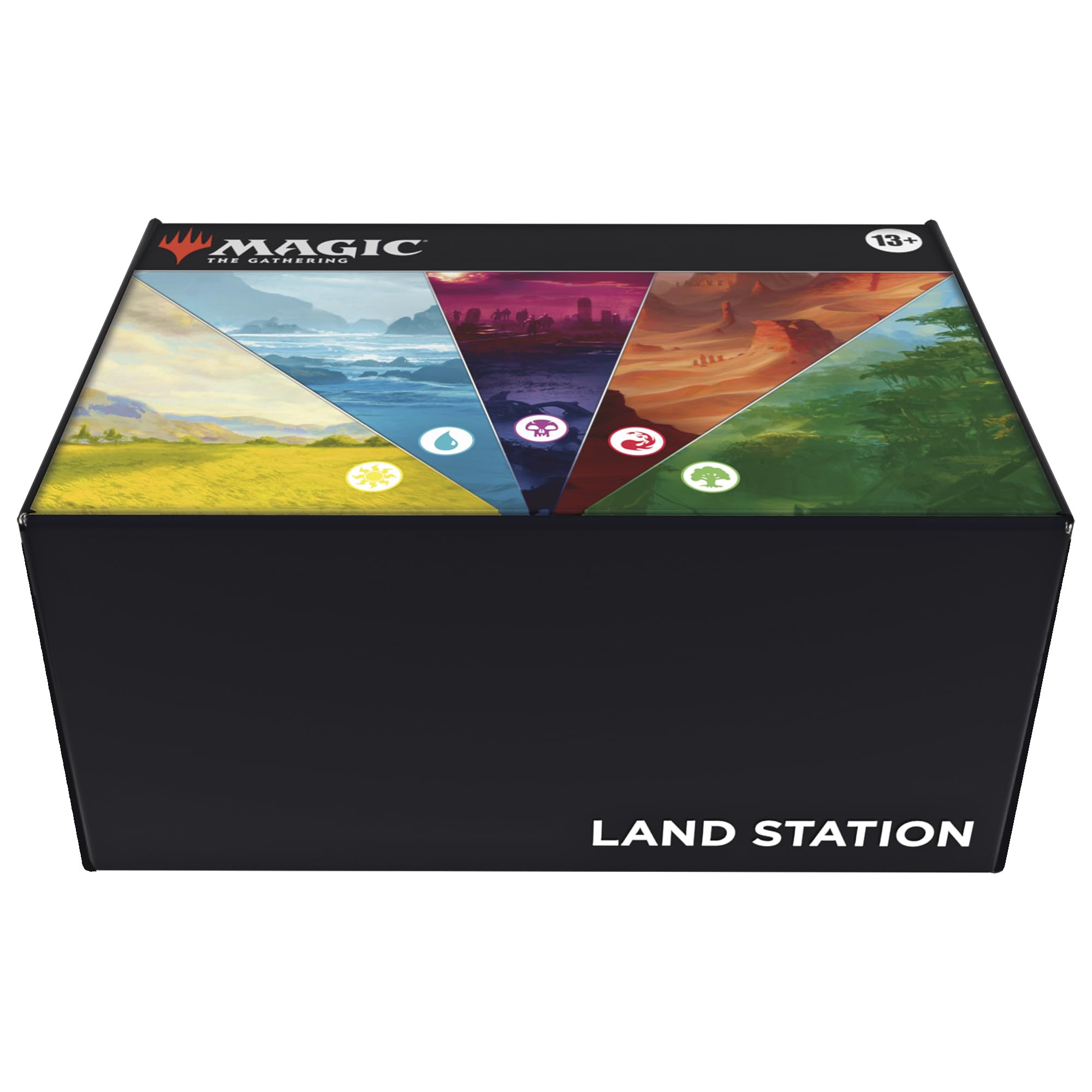 Magic: The Gathering box front showing Land Station and organized storage benefit