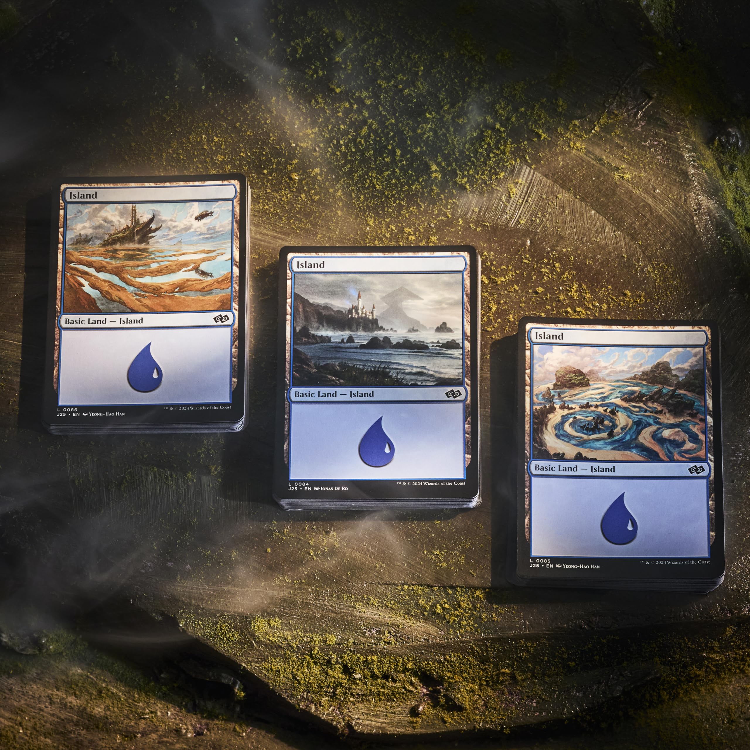 Magic: The Gathering lands beside a deck for scale and collection-ready supply