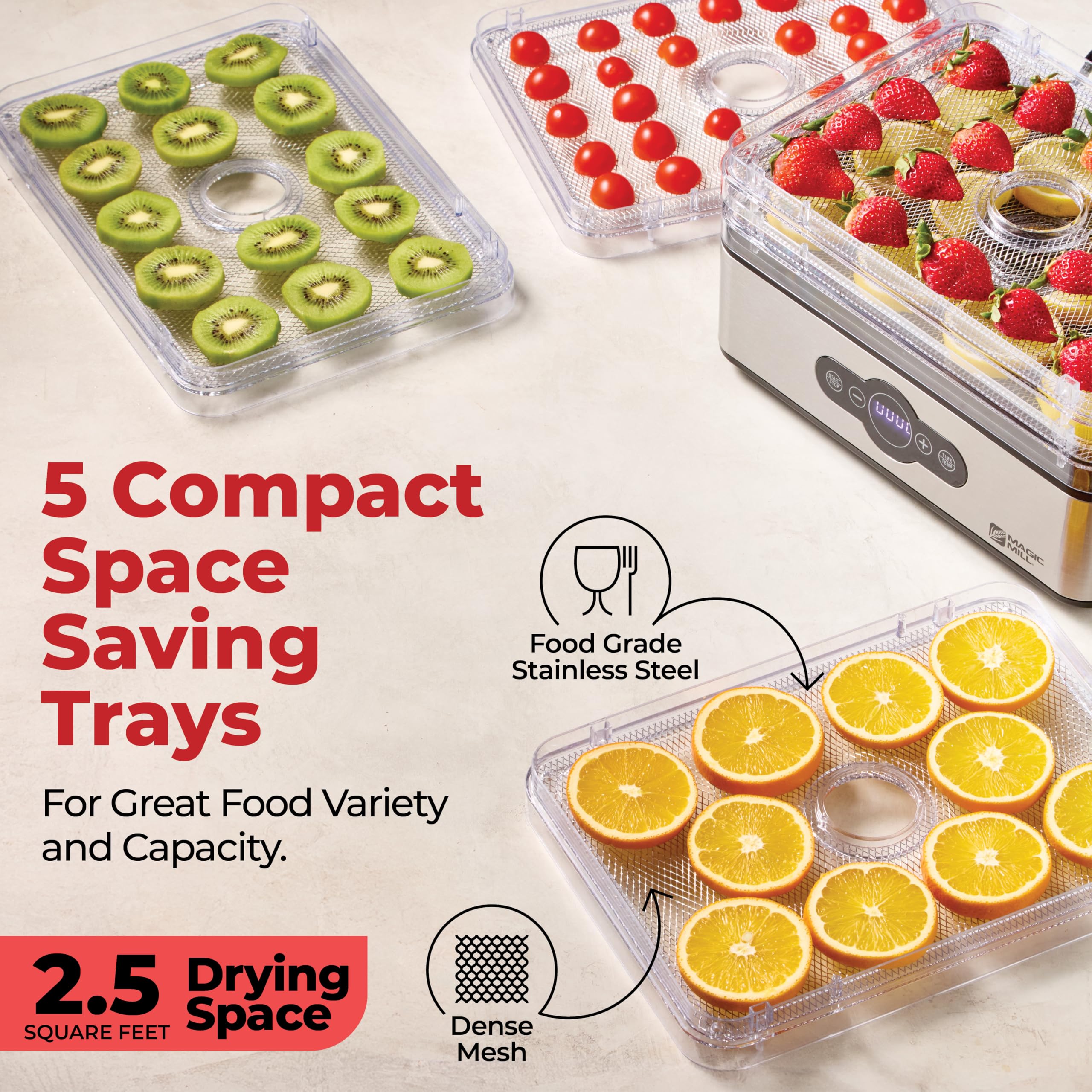 Magic Mill fruit drying lifestyle scene showing home snack prep and preserved freshness