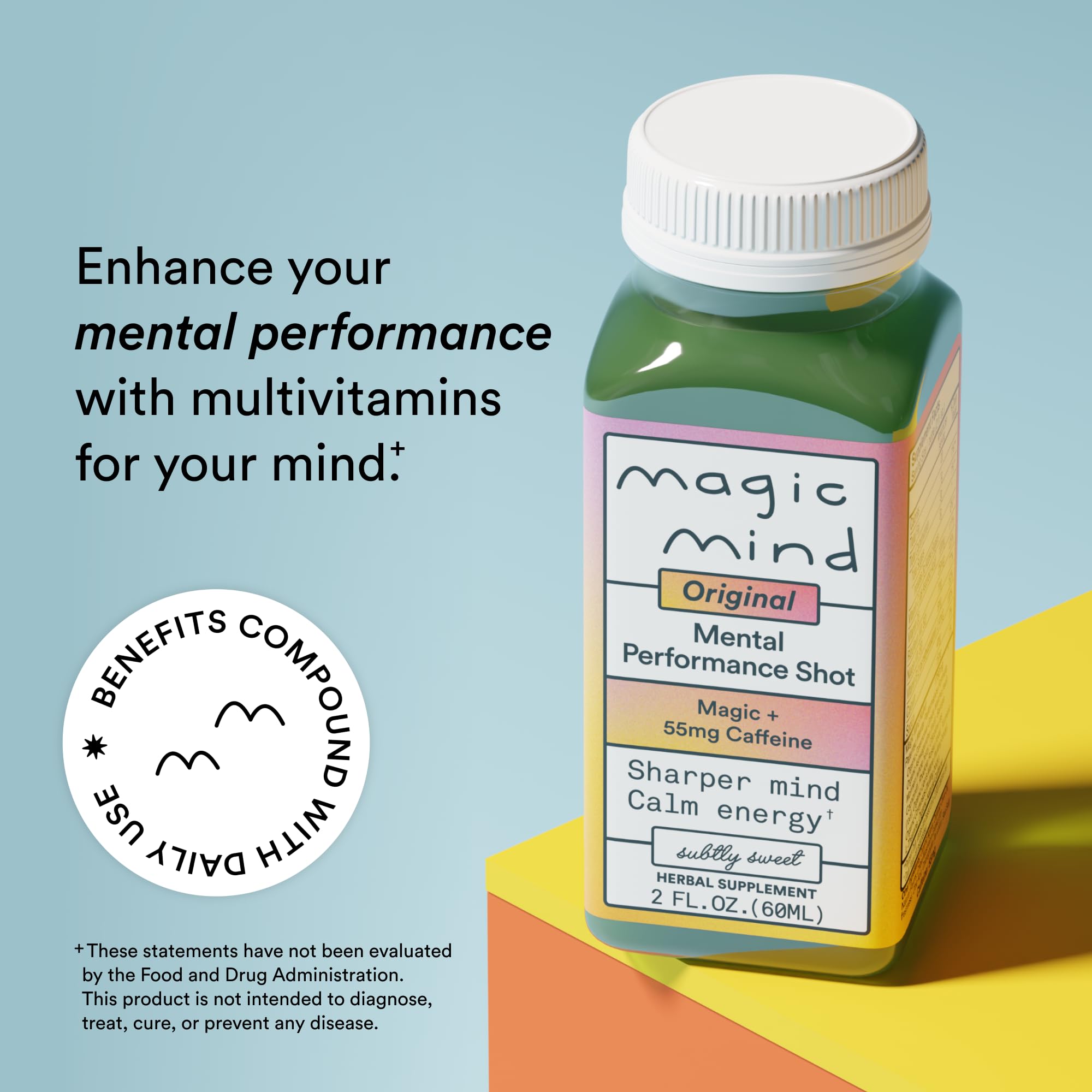 Magic Mind shot poured into glass illustrating quick-use convenience