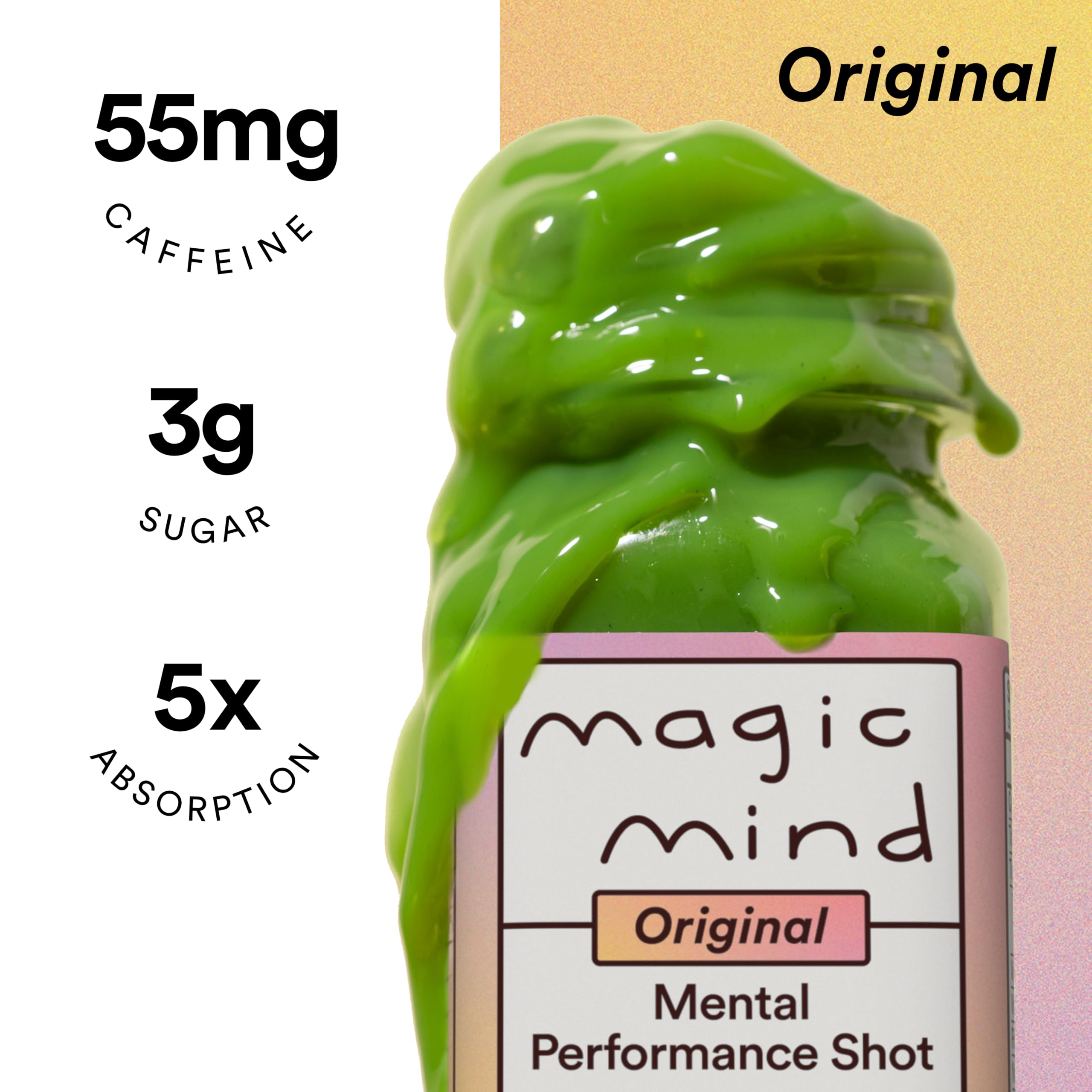 Magic Mind golden liquid texture close-up showing smooth absorption benefit