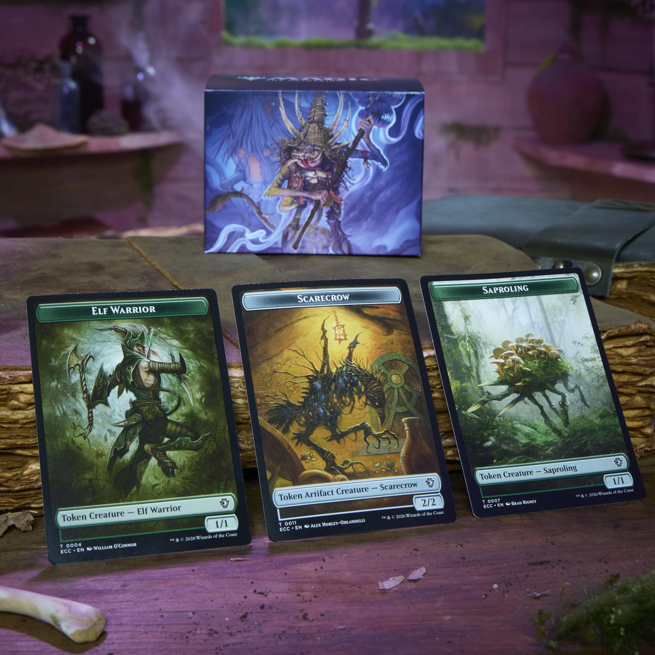 Magic: The Gathering deck beside cards for size comparison and transport convenience