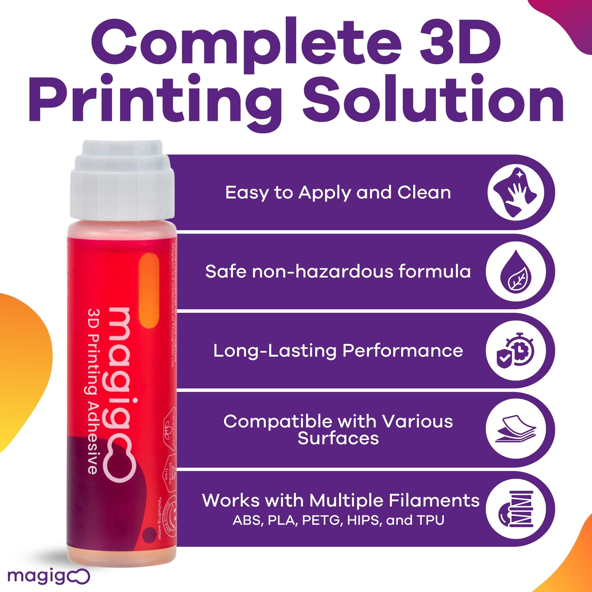 Magigoo bottle at an angle illustrating ergonomic cap and dispensing