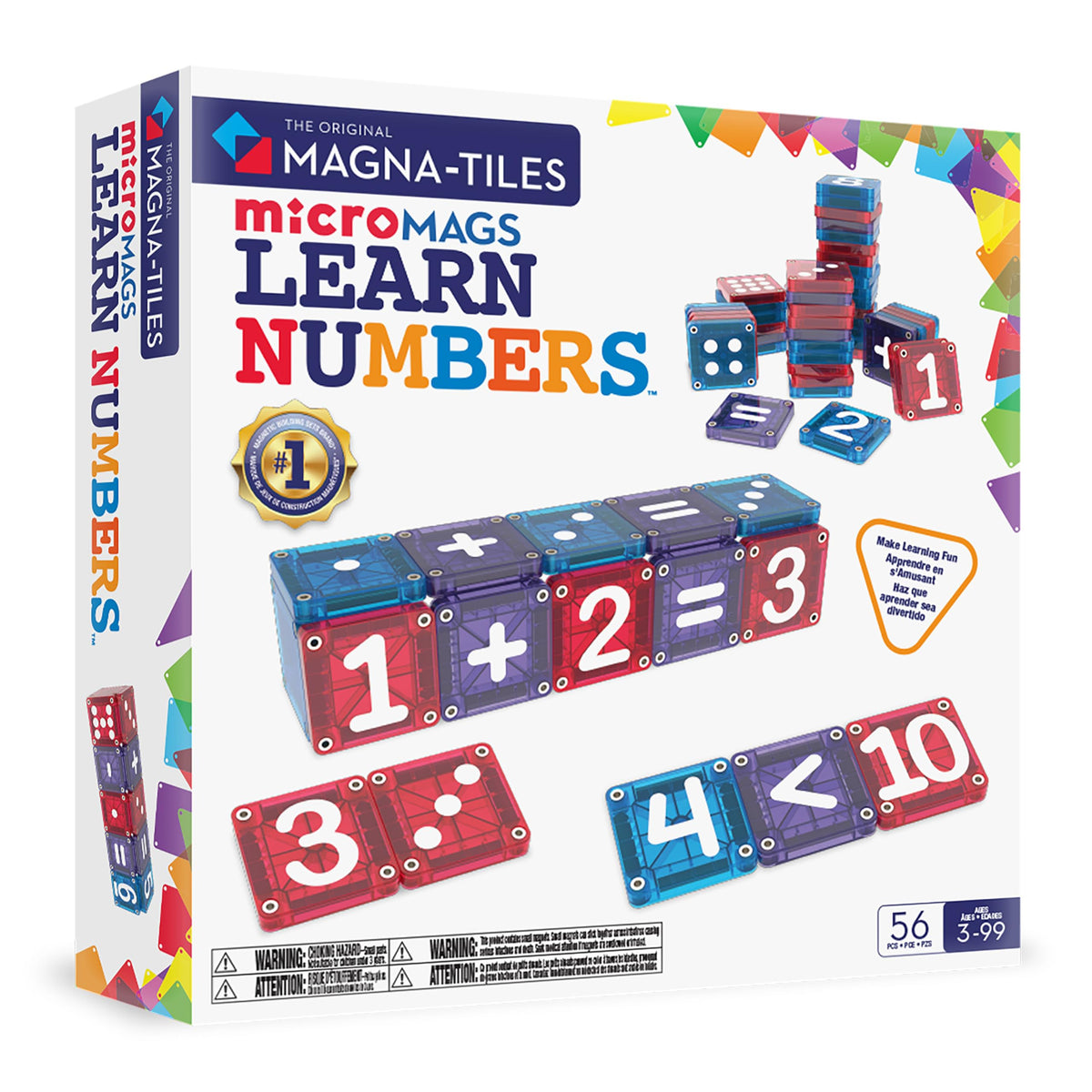 MAGNA-TILES microMAGS front packaging showing numbers, encourages early numeracy