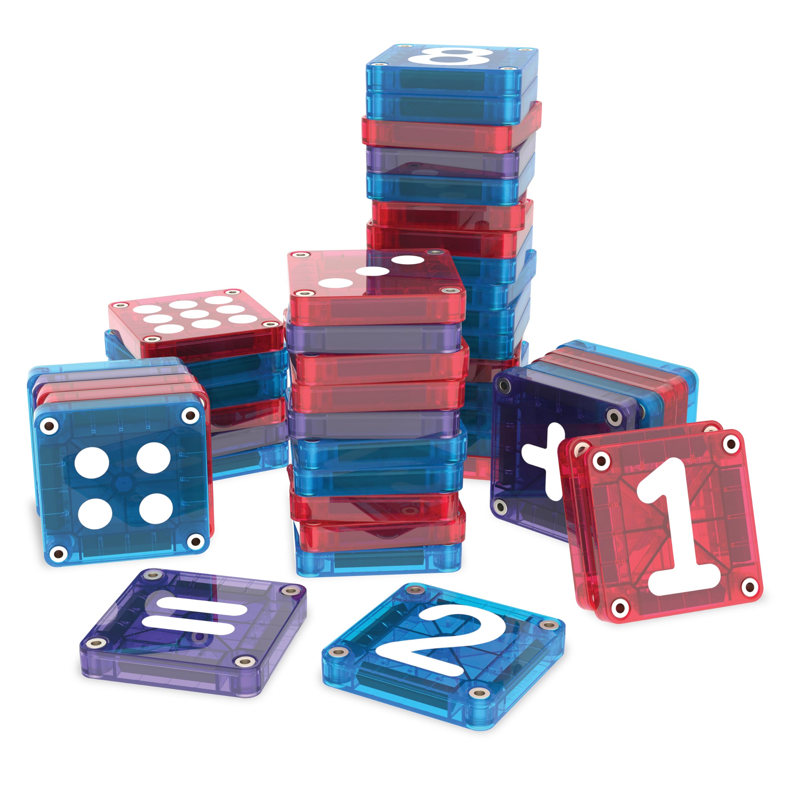 MAGNA-TILES set contents laid out to show the 56-piece assortment for lesson planning