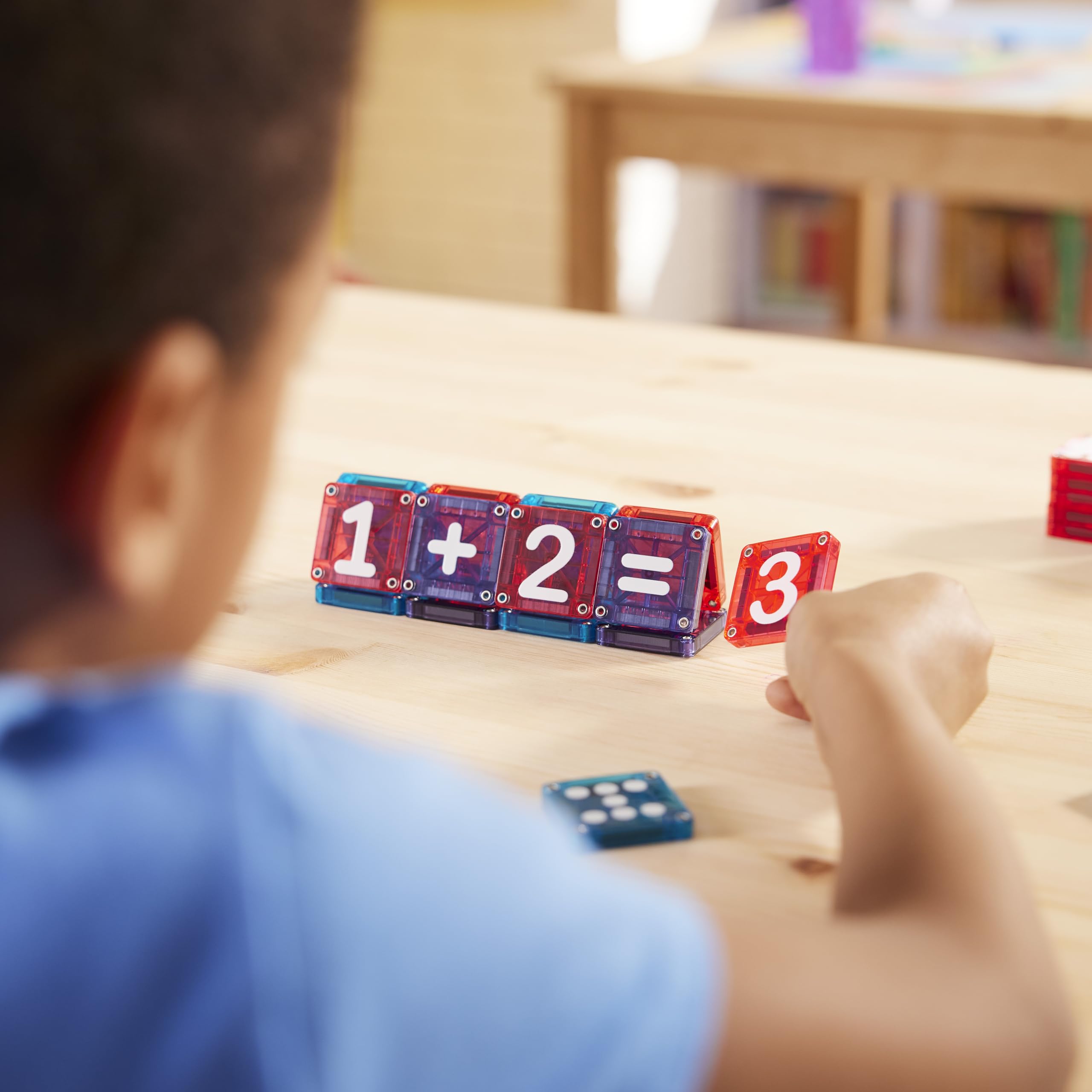 MAGNA-TILES math symbol and color-coded tiles that help children form simple equations