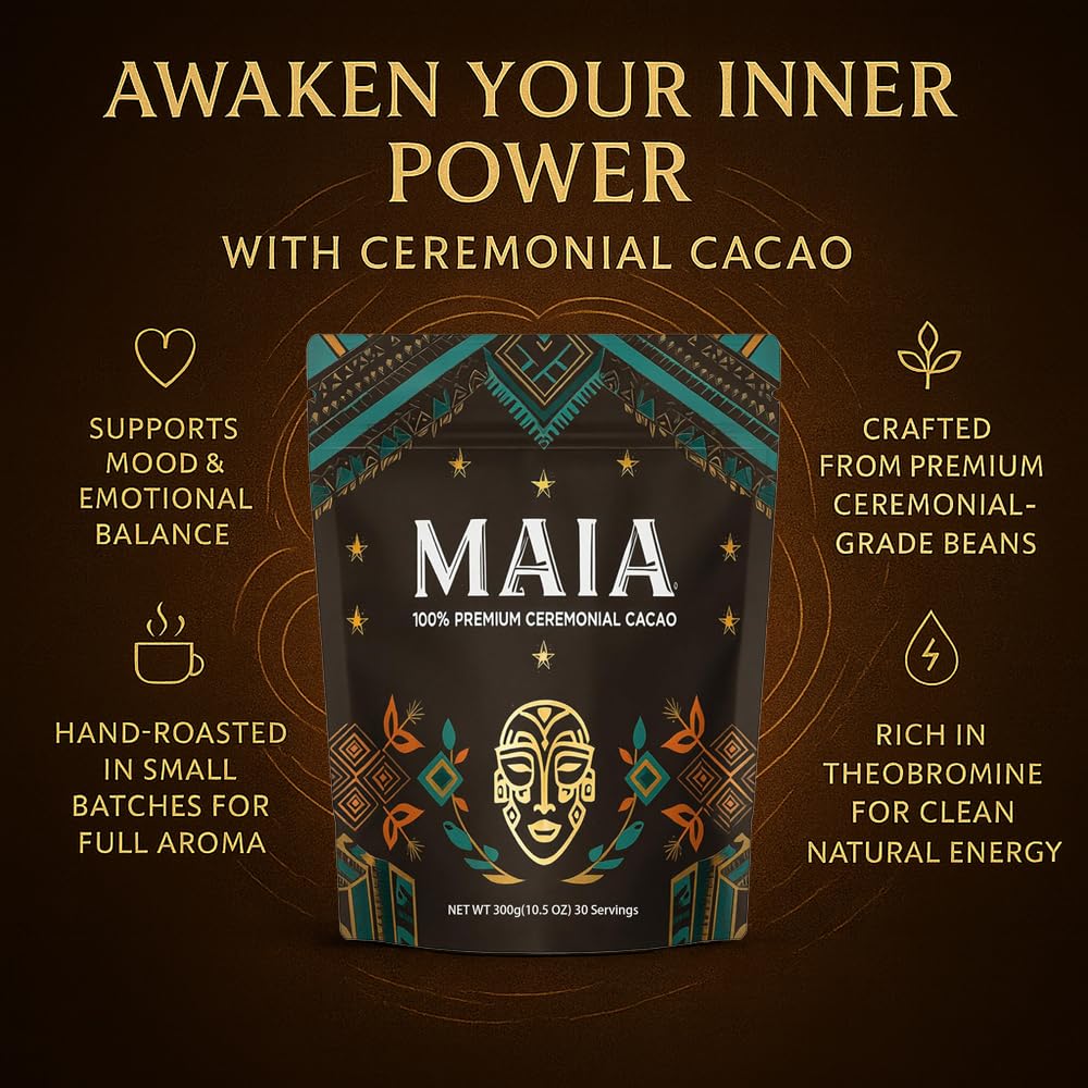 Maia Ceremonial cacao powder close-up texture highlighting rich flavanol-rich granules