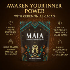 Maia Ceremonial cacao powder close-up texture highlighting rich flavanol-rich granules