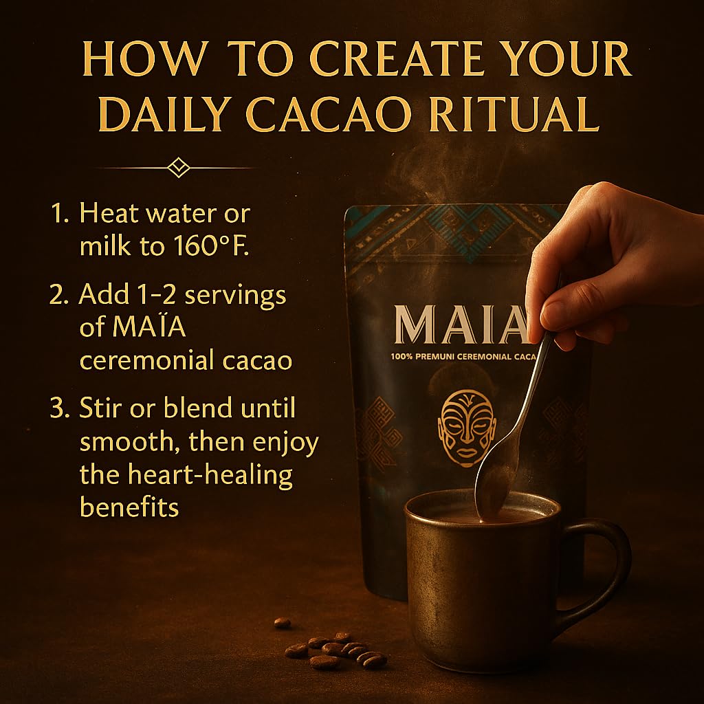Maia Ceremonial cacao blended into smoothie conveying focused energy and flavor boost