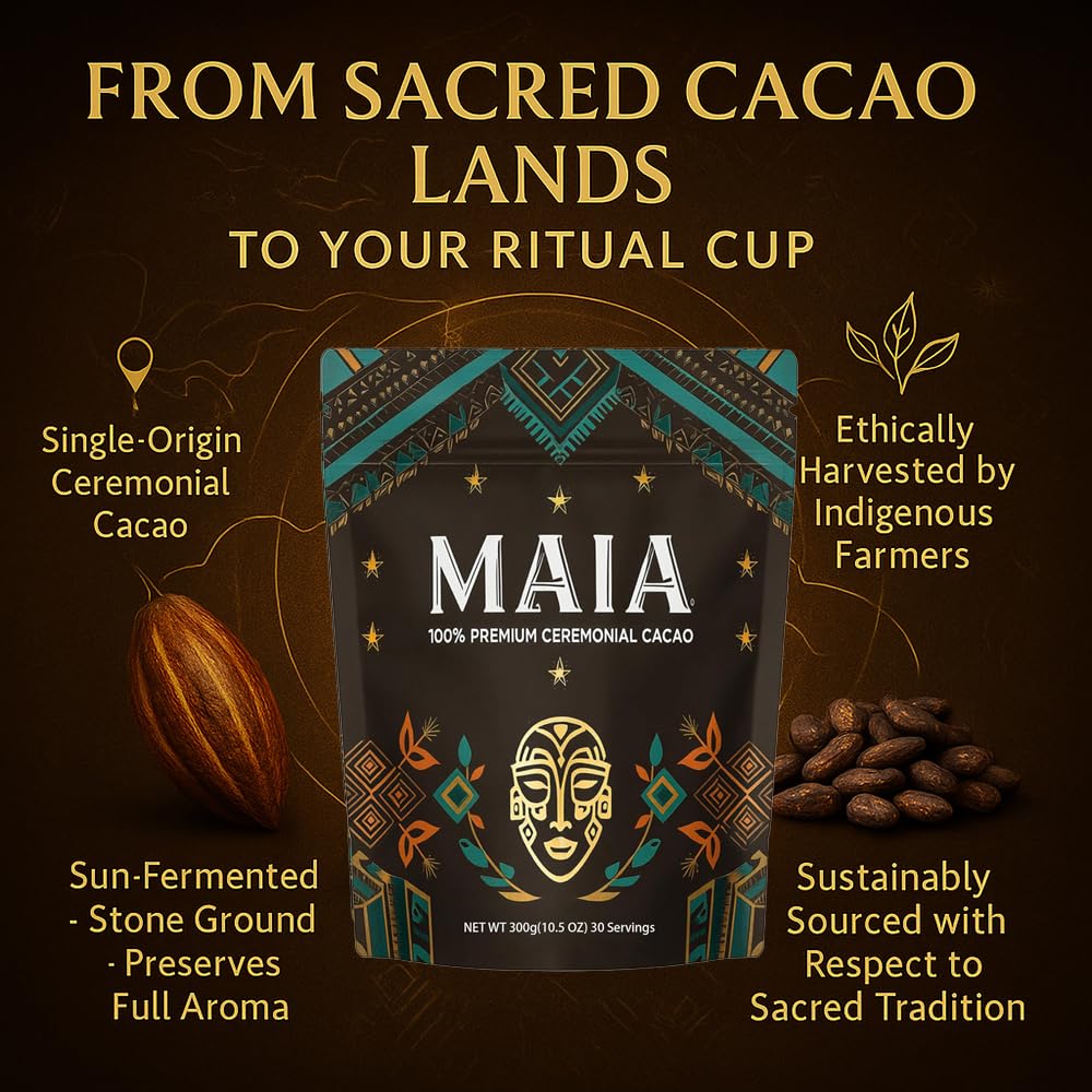 Maia Ceremonial cacao on spoon to show serving size and easy portioning benefit