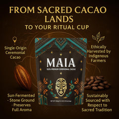 Maia Ceremonial cacao on spoon to show serving size and easy portioning benefit