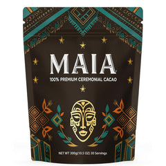 Maia Ceremonial cacao front packaging showing organic powder and clean label benefit