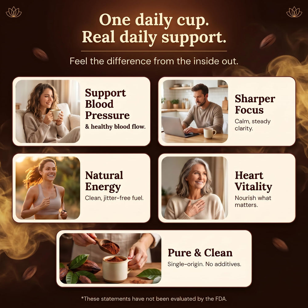 MAÏA SUPERFOODS served cup of ceremonial cacao demonstrating smooth frothy drink