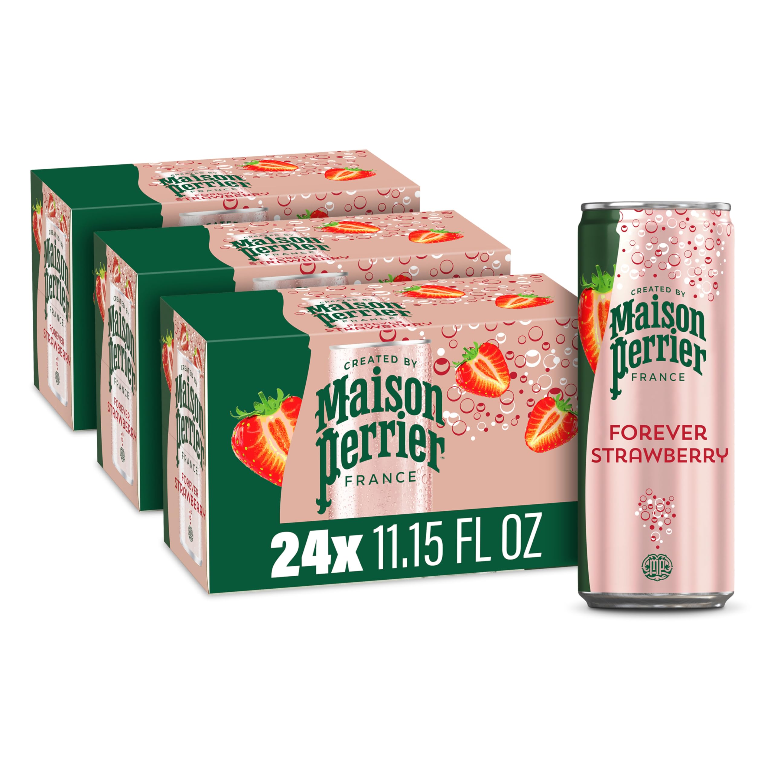 Maison Perrier front can showing strawberry flavor and crisp bubbles benefit