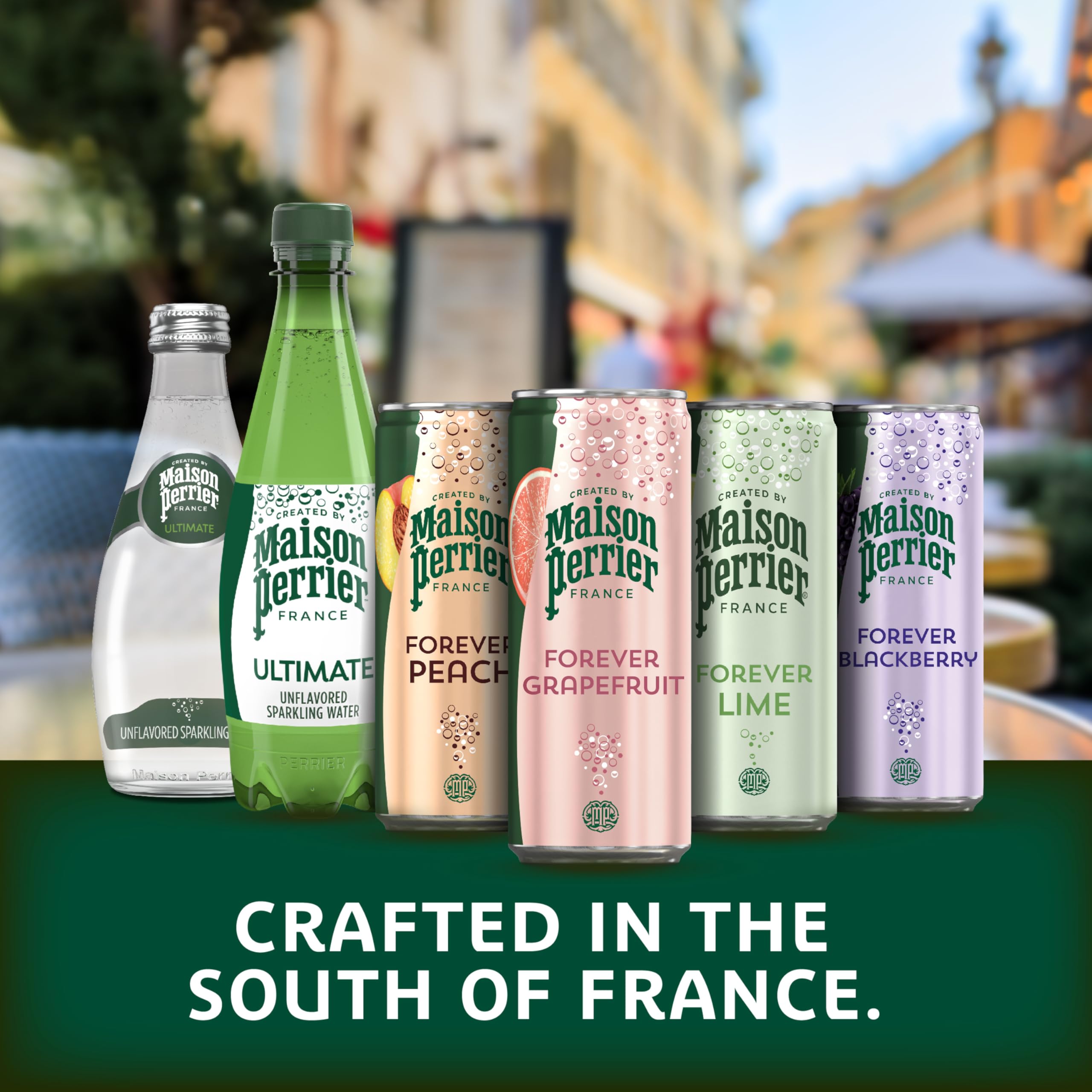 Maison Perrier next to a drinking glass showing serving size convenience benefit