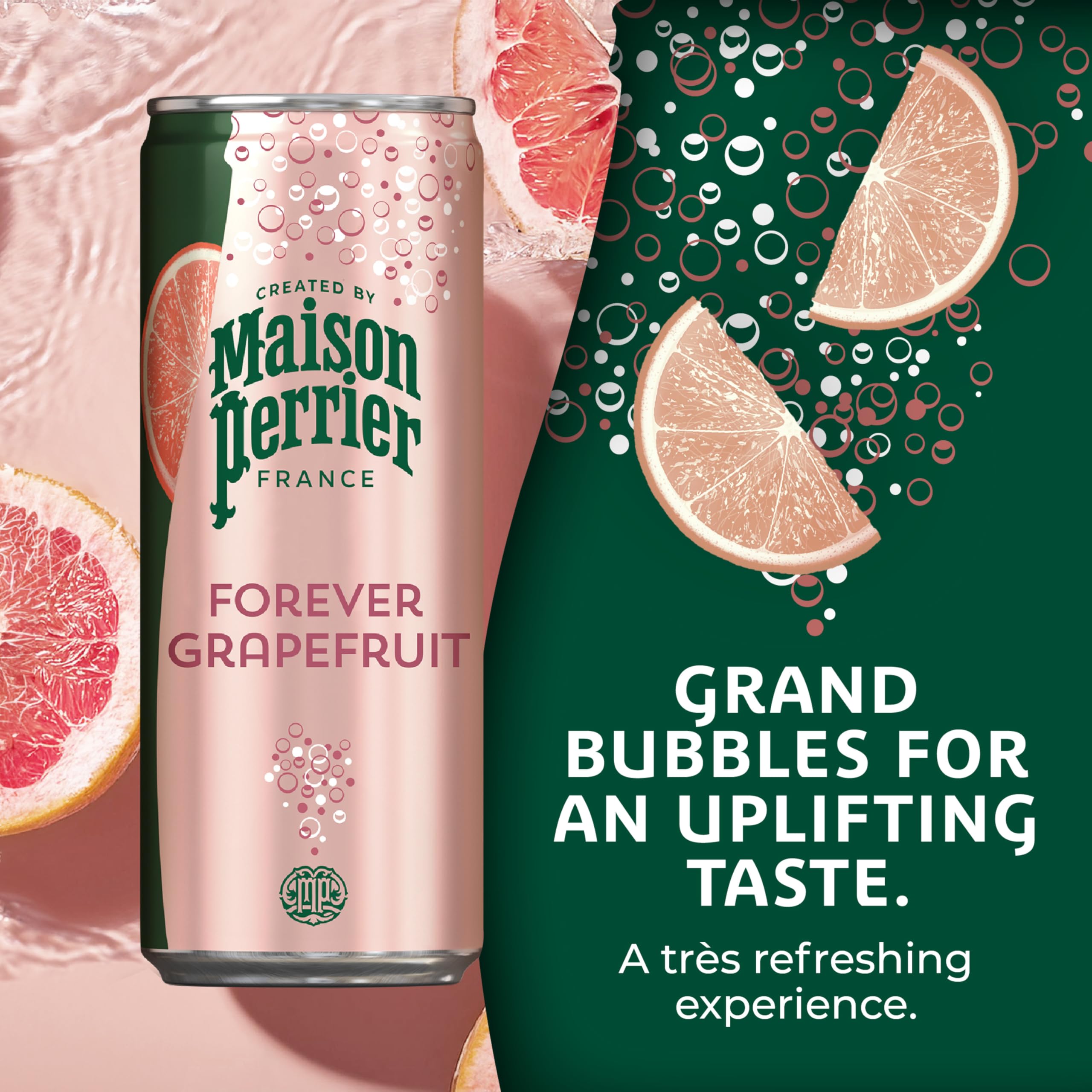 Maison Perrier single can view highlighting grapefruit flavor and easy portability