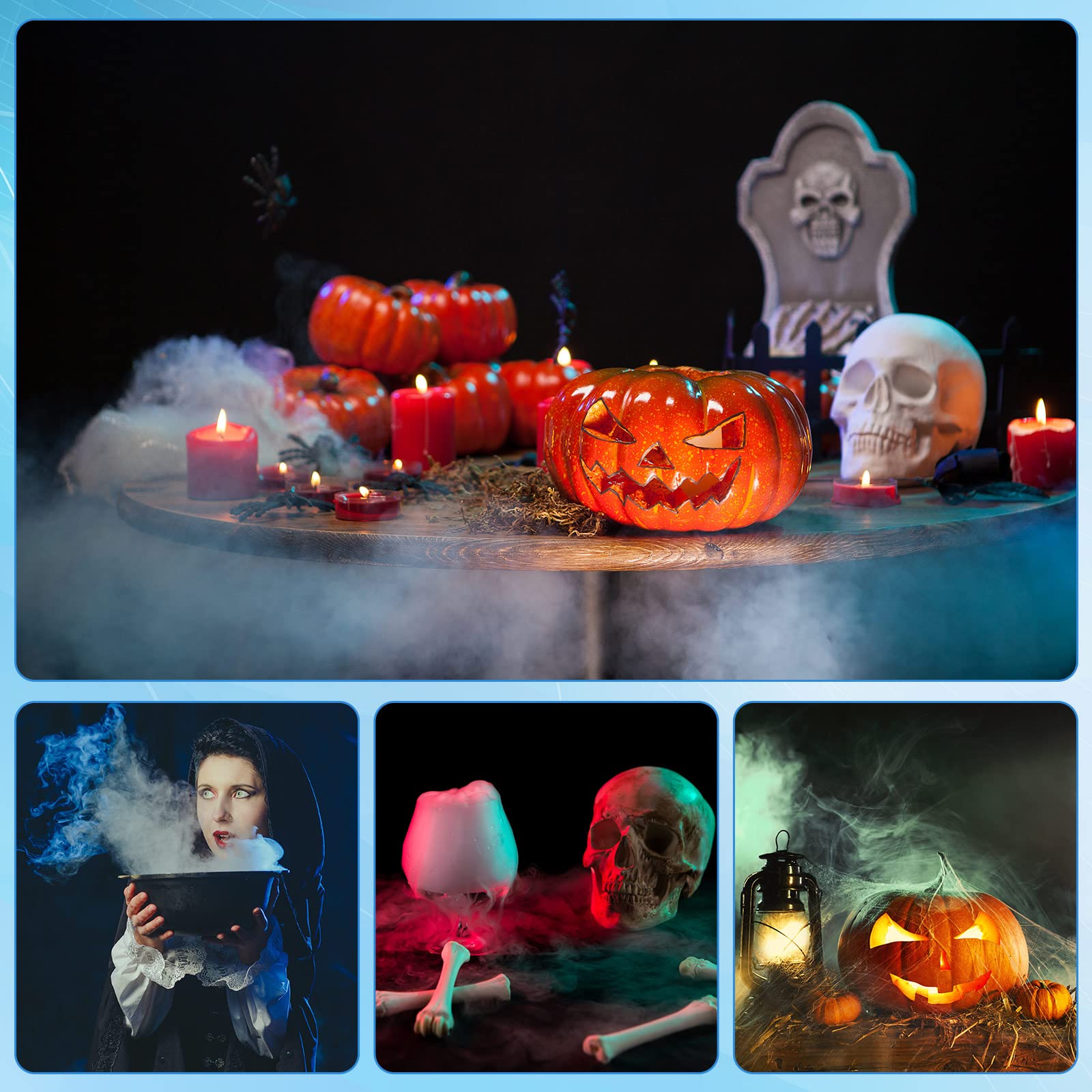 Maitys fogger in Halloween scene enhancing decorations with dramatic fog effect