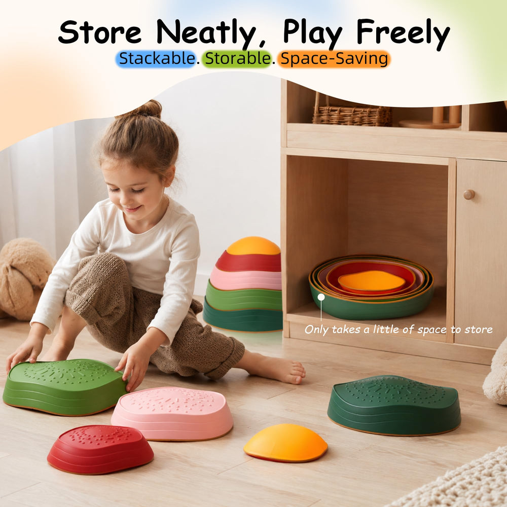 makarci child balancing on stone indoors showing confidence and coordination benefit