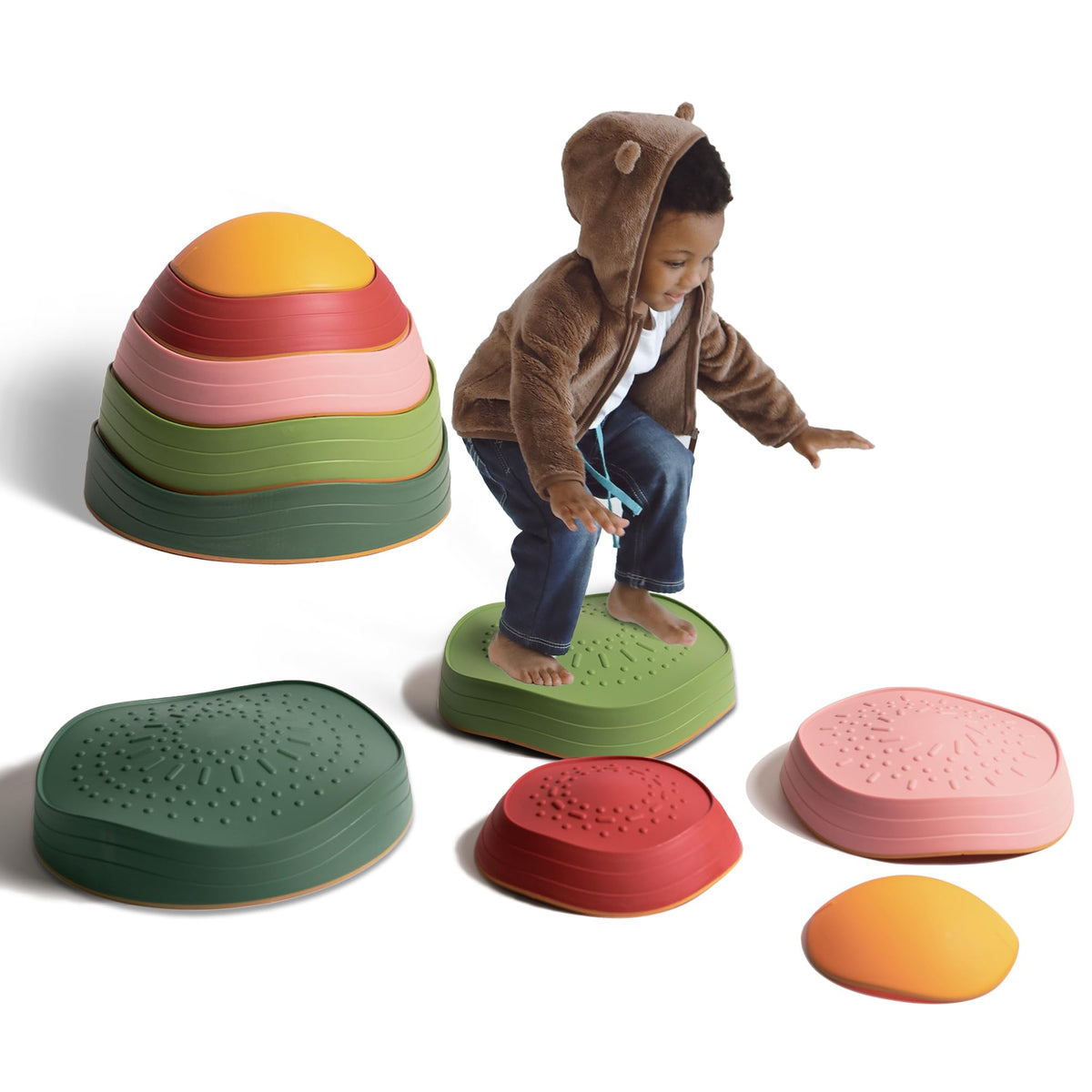 makarci front view of five forest stepping stones showing colorful set and layout benefit