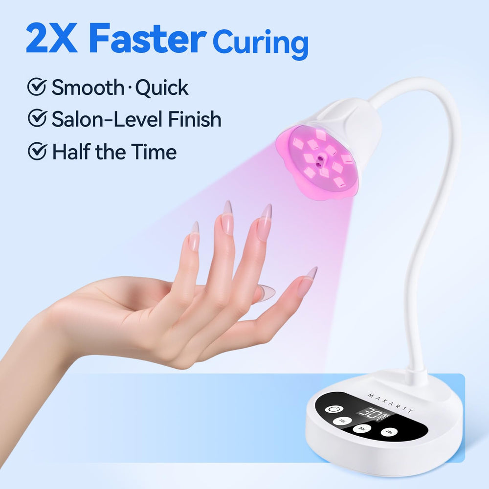 Makartt lamp in use curing rhinestones on nail for secure embellishments benefit precision